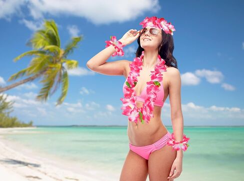 مجموعة PENTA ANGEL Hawaiian Leis لحفلة Luau 4 قطع شريط زهور استوائية Lei لصيف الشاطئ وحمام السباحة وحفلات التخرج والرقص (وردي) in Kuwait