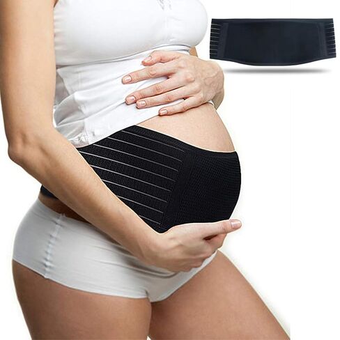 Consss Premium Maternity Belly Band - Belly Support for Pregnant Women with Back Pain Relief, Soft Breathable Adjustable Pregnancy Belly Band Fits Up to 58IN/149CM (Black) in Saudi Arabia