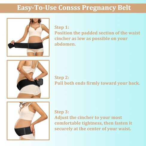 Consss Premium Maternity Belly Band - Belly Support for Pregnant Women with Back Pain Relief, Soft Breathable Adjustable Pregnancy Belly Band Fits Up to 58IN/149CM (Black) in Saudi Arabia