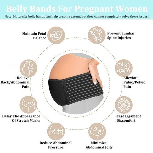 Consss Premium Maternity Belly Band - Belly Support for Pregnant Women with Back Pain Relief, Soft Breathable Adjustable Pregnancy Belly Band Fits Up to 58IN/149CM (Black) in Saudi Arabia