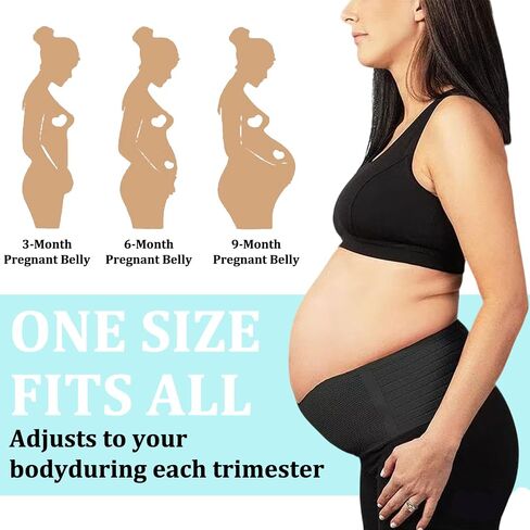 Consss Premium Maternity Belly Band - Belly Support for Pregnant Women with Back Pain Relief, Soft Breathable Adjustable Pregnancy Belly Band Fits Up to 58IN/149CM (Black) in Saudi Arabia