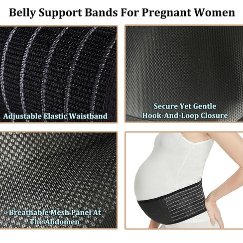 Consss Premium Maternity Belly Band - Belly Support for Pregnant Women with Back Pain Relief, Soft Breathable Adjustable Pregnancy Belly Band Fits Up to 58IN/149CM (Black) in Saudi Arabia