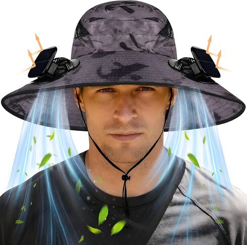 Wide Brim Sun Hat with 2 Solar Fans, UPF 50+, USB Charging for Fishing, Hiking, Beach | Solar Power Hat in Saudi Arabia