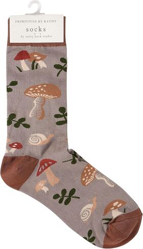 Primitives من Kathy Novelty Socks، تصميم على طراز Cottage Core من حلزون الفطر في لوحة ألوان ترابية، هدية للبستاني والفطر ومحبي الطبيعة. قطن، نايلون، سباندكس، مقاس واحد، مجموعة LOL in Kuwait