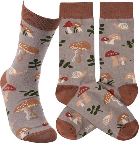 Primitives من Kathy Novelty Socks، تصميم على طراز Cottage Core من حلزون الفطر في لوحة ألوان ترابية، هدية للبستاني والفطر ومحبي الطبيعة. قطن، نايلون، سباندكس، مقاس واحد، مجموعة LOL in Kuwait