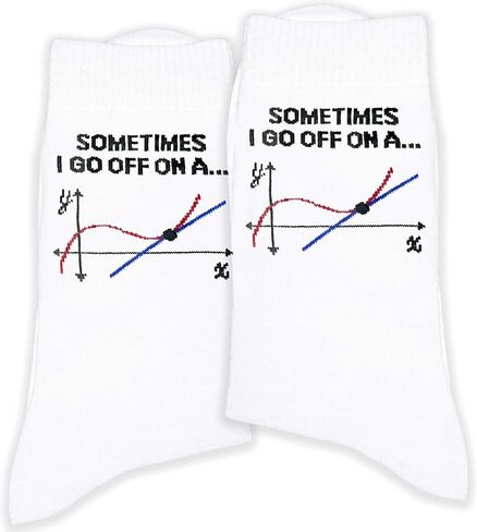 "Sometimes I Go Off On A... Math Pun Crew Socks - Calculus Tangent Line Socks for Nerds & Students | Funny STEM Gift.(109) in Saudi Arabia