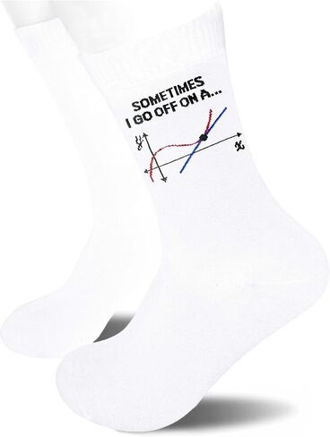 "Sometimes I Go Off On A... Math Pun Crew Socks - Calculus Tangent Line Socks for Nerds & Students | Funny STEM Gift.(109) in Saudi Arabia
