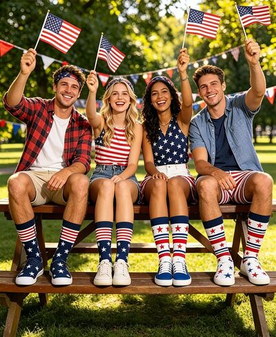 American USA Flag Socks,4th July Patriotic Red White Blue Stars Stripes Socks for 250th Anniversary Freedom Day Gifts in Saudi Arabia
