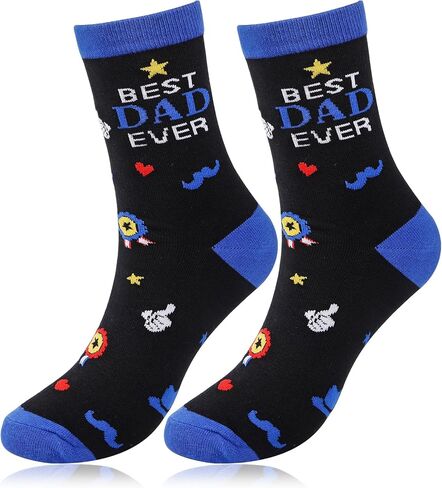 HOWAF Novelty Socks for Dad - Best Dad Ever Themed Crew Socks, Funny Father's Gifts from Daughter Son, Fits Men's Shoe Size 8-12, Father’s Day Sock for Daddy Stepdad Papa, Blue and Black in Kuwait