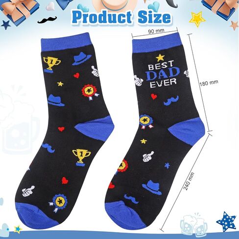 HOWAF Novelty Socks for Dad - Best Dad Ever Themed Crew Socks, Funny Father's Gifts from Daughter Son, Fits Men's Shoe Size 8-12, Father’s Day Sock for Daddy Stepdad Papa, Blue and Black in Kuwait