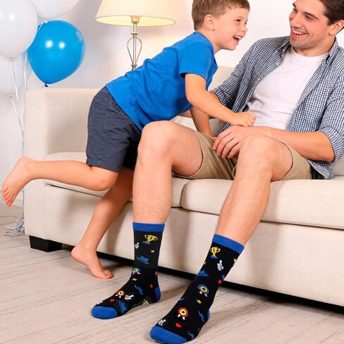 HOWAF Novelty Socks for Dad - Best Dad Ever Themed Crew Socks, Funny Father's Gifts from Daughter Son, Fits Men's Shoe Size 8-12, Father’s Day Sock for Daddy Stepdad Papa, Blue and Black in Kuwait
