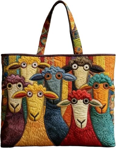 Funky Chicken Quilted Tote Bag for Women, Vintage Cotton Shoulder Bag, Large Soft Hobo Bag for Shopping Travel Work in Kuwait