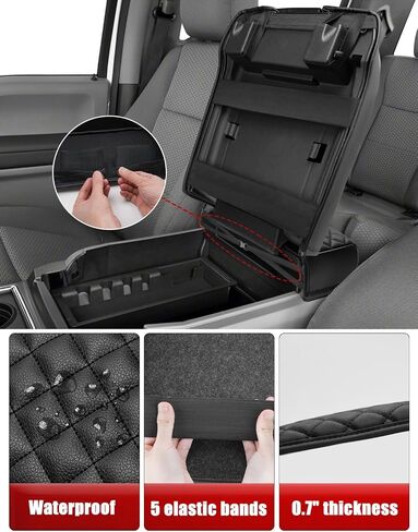 KBH Center Console Armrest Cover Set for Ford F150 2015-2020, F250 F350 F450 2017-2022, Ford Expedition 2018-2024, Bucket Seat, with Rear Cup Holder Cover, Black in Kuwait