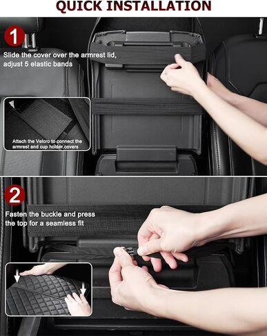 KBH Center Console Armrest Cover Set for Ford F150 2015-2020, F250 F350 F450 2017-2022, Ford Expedition 2018-2024, Bucket Seat, with Rear Cup Holder Cover, Black in Kuwait