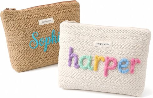 Personalized woven travel makeup bag, with extra-large capacity and thick inner lining, crafted with embroidery technique. It is convenient to carry and is a must-have bag for women on the go. in Saudi Arabia