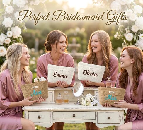 Personalized woven travel makeup bag, with extra-large capacity and thick inner lining, crafted with embroidery technique. It is convenient to carry and is a must-have bag for women on the go. in Saudi Arabia