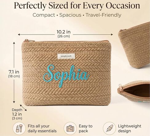Personalized woven travel makeup bag, with extra-large capacity and thick inner lining, crafted with embroidery technique. It is convenient to carry and is a must-have bag for women on the go. in Saudi Arabia