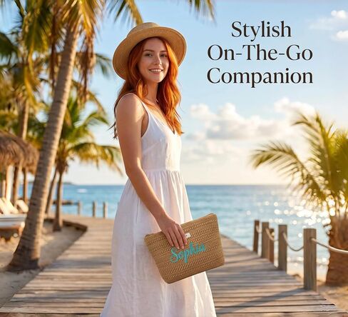 Personalized woven travel makeup bag, with extra-large capacity and thick inner lining, crafted with embroidery technique. It is convenient to carry and is a must-have bag for women on the go. in Saudi Arabia