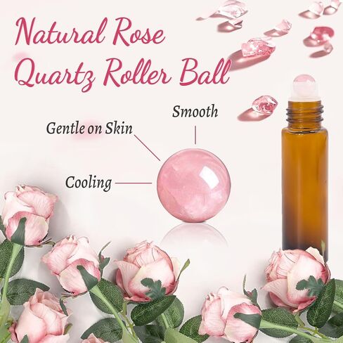 8 Pack Rose Quartz Roller Bottles for Essential Oils, 10ml Refillable Amber Glass Roll On Bottles with Natural Crystal Roller Balls, Leak-Proof Travel Perfume Bottle with Rose Gold Caps in Saudi Arabia