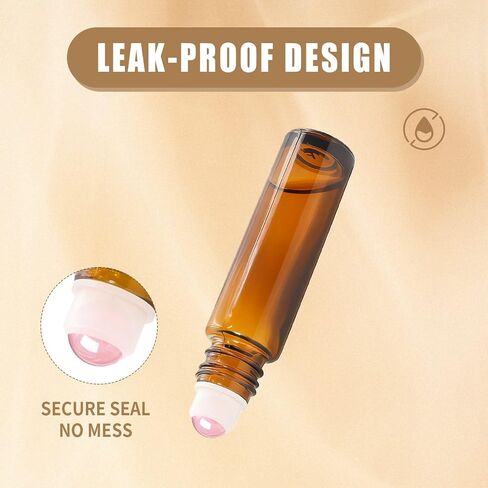 8 Pack Rose Quartz Roller Bottles for Essential Oils, 10ml Refillable Amber Glass Roll On Bottles with Natural Crystal Roller Balls, Leak-Proof Travel Perfume Bottle with Rose Gold Caps in Saudi Arabia