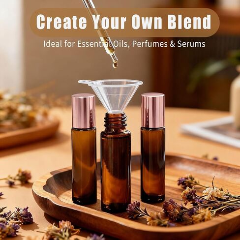 8 Pack Rose Quartz Roller Bottles for Essential Oils, 10ml Refillable Amber Glass Roll On Bottles with Natural Crystal Roller Balls, Leak-Proof Travel Perfume Bottle with Rose Gold Caps in Saudi Arabia