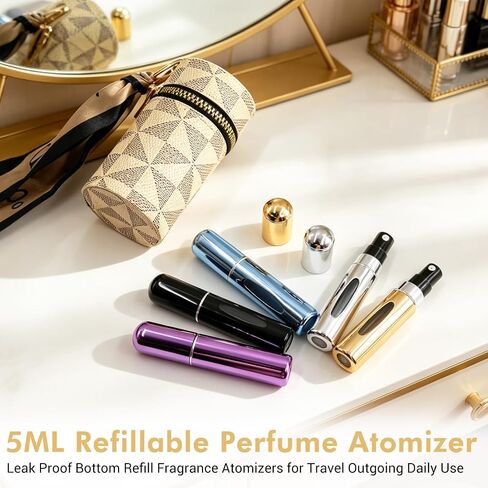 Mini Refillable Perfume Atomizer Bottles, Portable Travel Size Spray Bottles, Leak-Proof Aluminum Perfume Sprayers with Carry Bag(5 ml,5 Pack) in Saudi Arabia