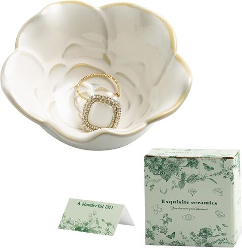 Ceramic Flower Jewelry Dish, Cute Jewelry Tray Vanity Organizer, Trinket Dish for Rings Earrings Keys, Aesthetic Room Decor for Bedroom Nightstand, Valentine's Mothers Day Gifts for Women (white) in Saudi Arabia