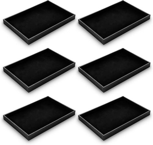 6 Pcs Velvet Stackable Jewelry Organizer Trays Showcase Display Tray Bracelet Ring Earring Necklace Organizer Empty Plate for Drawers Countertop (Black) in Saudi Arabia