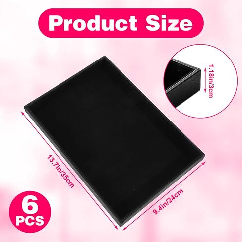 6 Pcs Velvet Stackable Jewelry Organizer Trays Showcase Display Tray Bracelet Ring Earring Necklace Organizer Empty Plate for Drawers Countertop (Black) in Saudi Arabia