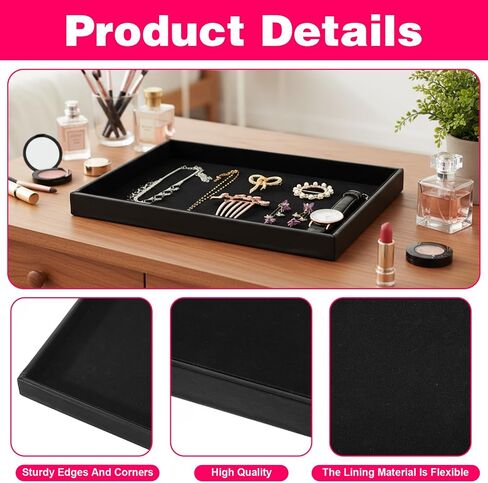 6 Pcs Velvet Stackable Jewelry Organizer Trays Showcase Display Tray Bracelet Ring Earring Necklace Organizer Empty Plate for Drawers Countertop (Black) in Saudi Arabia