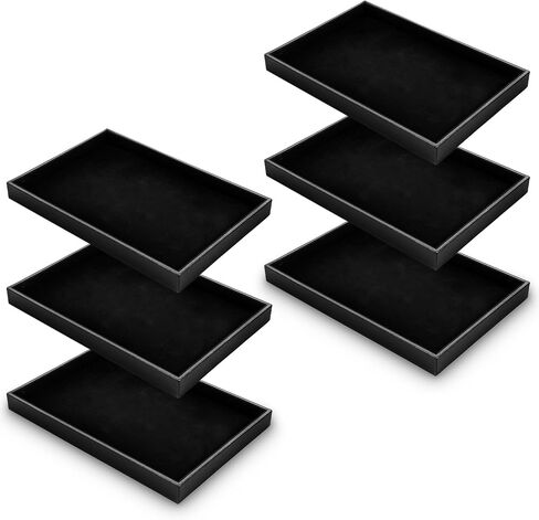 6 Pcs Velvet Stackable Jewelry Organizer Trays Showcase Display Tray Bracelet Ring Earring Necklace Organizer Empty Plate for Drawers Countertop (Black) in Saudi Arabia