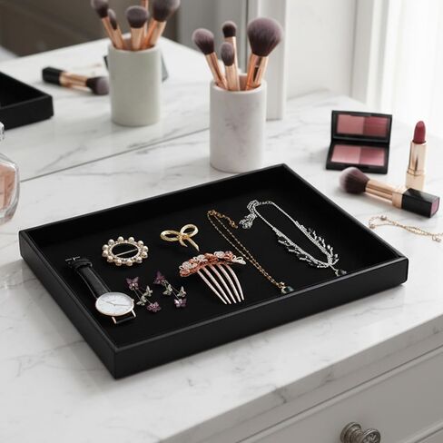 6 Pcs Velvet Stackable Jewelry Organizer Trays Showcase Display Tray Bracelet Ring Earring Necklace Organizer Empty Plate for Drawers Countertop (Black) in Saudi Arabia