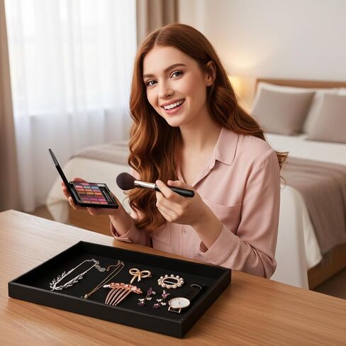 6 Pcs Velvet Stackable Jewelry Organizer Trays Showcase Display Tray Bracelet Ring Earring Necklace Organizer Empty Plate for Drawers Countertop (Black) in Saudi Arabia