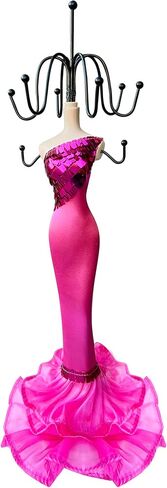 WE Doll Jewelry Stand Holder Mannequin Necklace Display Orgaziner fuchsia Evening Gown Jewelry Stand 15 inches Quinceanera Centerpiece Birthday Gift in Saudi Arabia