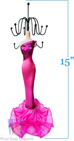 WE Doll Jewelry Stand Holder Mannequin Necklace Display Orgaziner fuchsia Evening Gown Jewelry Stand 15 inches Quinceanera Centerpiece Birthday Gift in Saudi Arabia