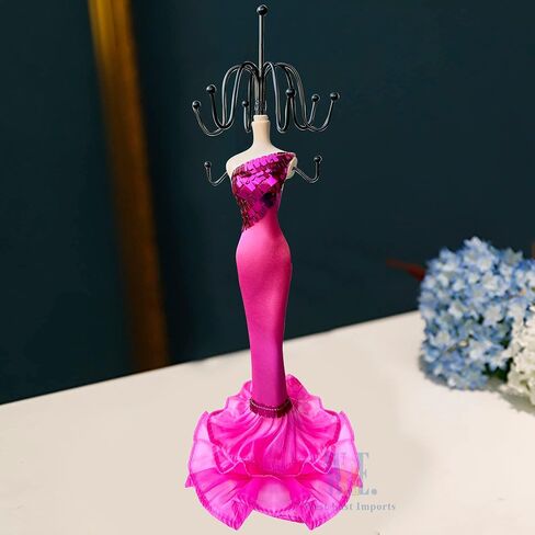 WE Doll Jewelry Stand Holder Mannequin Necklace Display Orgaziner fuchsia Evening Gown Jewelry Stand 15 inches Quinceanera Centerpiece Birthday Gift in Saudi Arabia