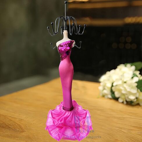 WE Doll Jewelry Stand Holder Mannequin Necklace Display Orgaziner fuchsia Evening Gown Jewelry Stand 15 inches Quinceanera Centerpiece Birthday Gift in Saudi Arabia