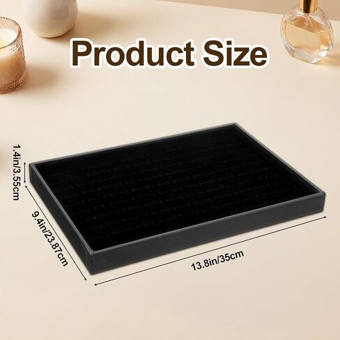 Professional 100-Slot Ring Tray, 3-Piece Stackable Jewelry Display for Vendors - Velvet Lined Organizer with Removable Pads for Earrings & Cufflinks, Black (13.8" x 9.4" x 1.4") in Saudi Arabia