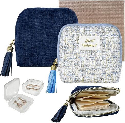Small Travel Jewelry Case with Earring Box, Mini Travel Jewelry Organizer Pouch, 6-Layer Portable Chenille Storage Bag for Bangle Necklace Earrings Ring Bracelet, Gifts for Women (Navy Blue) in Saudi Arabia