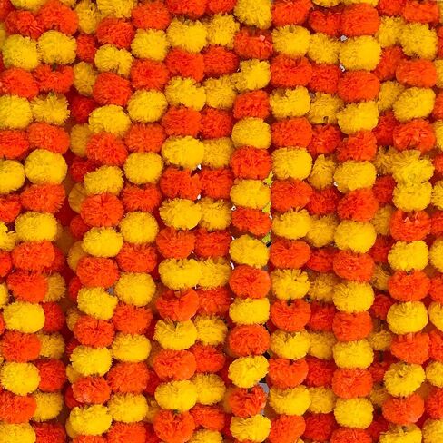 DIYANA IMPEX Marigold Garland for Decoration 5 Pcs of 5 feet Long Strands Artificial Marigold Flowers, Indian Décor for Pooja, Wedding Christmas, Events Decorations in Saudi Arabia