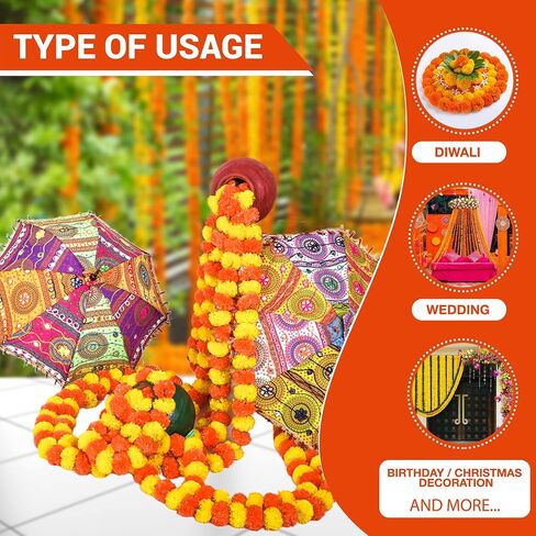 DIYANA IMPEX Marigold Garland for Decoration 5 Pcs of 5 feet Long Strands Artificial Marigold Flowers, Indian Décor for Pooja, Wedding Christmas, Events Decorations in Saudi Arabia