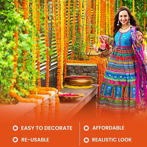 DIYANA IMPEX Marigold Garland for Decoration 5 Pcs of 5 feet Long Strands Artificial Marigold Flowers, Indian Décor for Pooja, Wedding Christmas, Events Decorations in Saudi Arabia