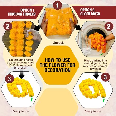 DIYANA IMPEX Marigold Garland for Decoration 5 Pcs of 5 feet Long Strands Artificial Marigold Flowers, Indian Décor for Pooja, Wedding Christmas, Events Decorations in Saudi Arabia