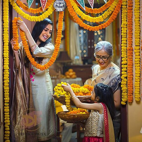 DIYANA IMPEX Marigold Garland for Decoration 5 Pcs of 5 feet Long Strands Artificial Marigold Flowers, Indian Décor for Pooja, Wedding Christmas, Events Decorations in Saudi Arabia