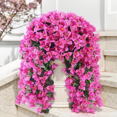 ATTGREAT Artificial Bougainvillea for Outdoors Faux Plants UV Resistant Flowers Fake Plastic Plants Realistic Silk Flowers for Porch Planter Garden Outside Hanging Decoration, 2Pcs (Red) in Saudi Arabia