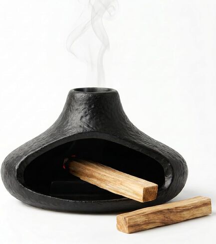 Matte Black Palo Santo Holder with Chimney Design, Ceramic Incense Burner with Ash Catcher, Mess-Free for Smudging, Meditation & Relaxation, Volcano Style Aesthetic Home Decor Gift in Saudi Arabia
