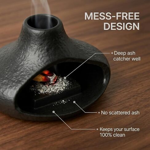 Matte Black Palo Santo Holder with Chimney Design, Ceramic Incense Burner with Ash Catcher, Mess-Free for Smudging, Meditation & Relaxation, Volcano Style Aesthetic Home Decor Gift in Saudi Arabia