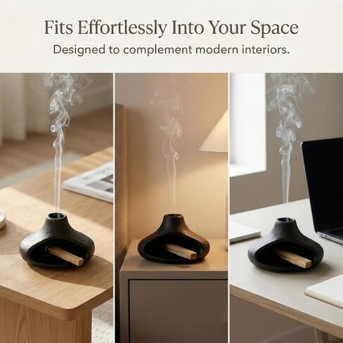 Matte Black Palo Santo Holder with Chimney Design, Ceramic Incense Burner with Ash Catcher, Mess-Free for Smudging, Meditation & Relaxation, Volcano Style Aesthetic Home Decor Gift in Saudi Arabia