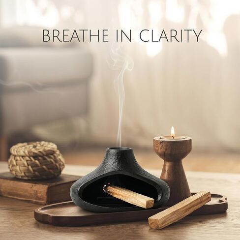 Matte Black Palo Santo Holder with Chimney Design, Ceramic Incense Burner with Ash Catcher, Mess-Free for Smudging, Meditation & Relaxation, Volcano Style Aesthetic Home Decor Gift in Saudi Arabia
