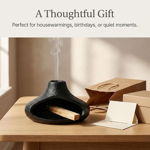 Matte Black Palo Santo Holder with Chimney Design, Ceramic Incense Burner with Ash Catcher, Mess-Free for Smudging, Meditation & Relaxation, Volcano Style Aesthetic Home Decor Gift in Saudi Arabia